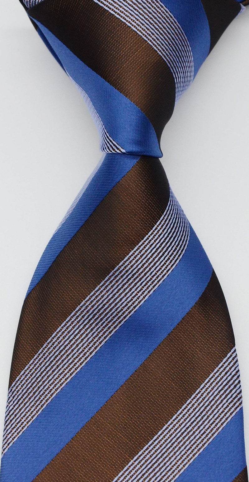 Geotae Zerun New Classic Men's Striped Silk Tie Necktie (Blue/Brown) - Image 2